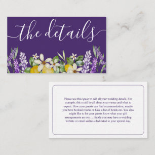 Boho Lemons & Purple Lavender Wedding Details Enc Enclosure Card