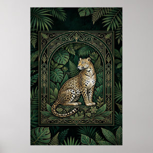 Boho Leopard Botanical Poster   Gold Line Art 