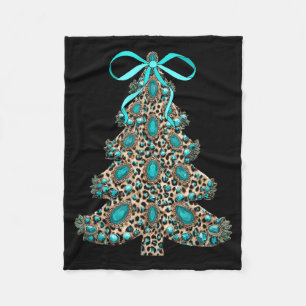 Boho Leopard Christmas Tree Cheetah Print Coquette Fleece Blanket