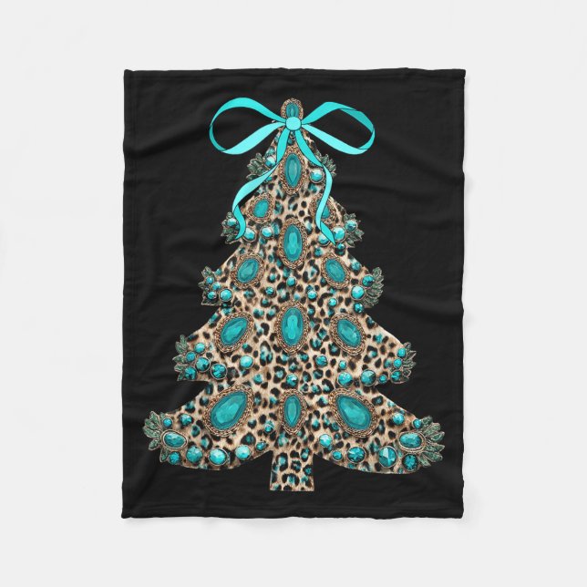 Boho Leopard Christmas Tree Cheetah Print Coquette Fleece Blanket (Front)