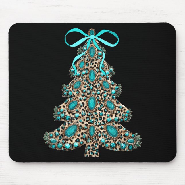 Boho Leopard Christmas Tree Cheetah Print Coquette Mouse Pad (Front)