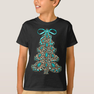 Boho Leopard Christmas Tree Cheetah Print Coquette T-Shirt