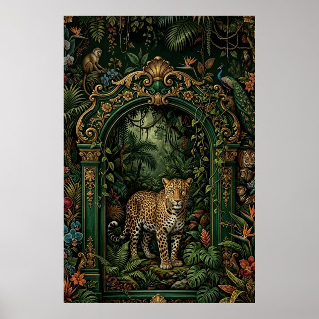 Boho Leopard Jungle Poster | Vintage Green (Front)