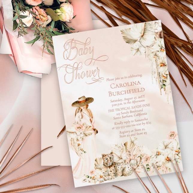 Boho Leopard Lady Tropical Floral Girl Baby Shower (Creator Uploaded)