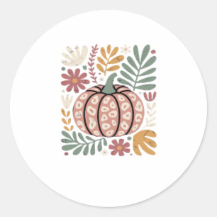 Boho Leopard Pumpkin Fall � Retro Autumn Floral Ha Classic Round Sticker