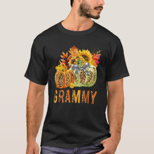Boho Leopard Pumpkins Grammy Fall Leaves Autumn Th T-Shirt