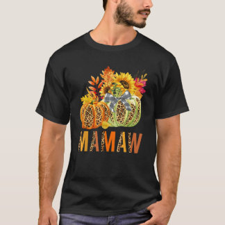Boho Leopard Pumpkins Mamaw Fall Leaves Autumn Tha T-Shirt