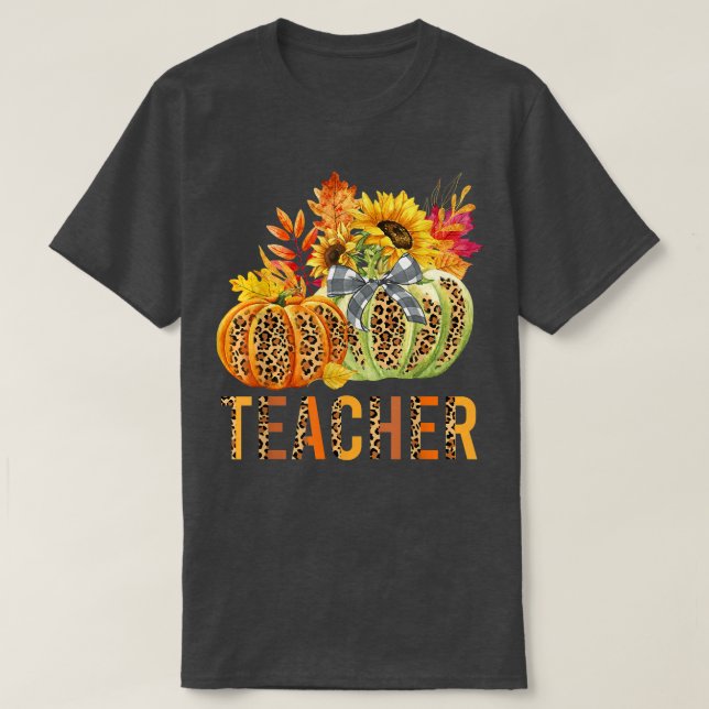 Boho Leopard Pumpkins Teacher Fall Autumn Thanksgi T-Shirt (Design Front)