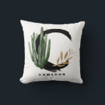 Boho Letter C Monogram Tropical Watercolor Cactus Cushion<br><div class="desc">Customisable letter C monogram pillow featuring watercolor cactus,  faux gold foil leaves and black watercolor brush accents. Personalise this tropical monogram pillow by adding your name or other details. This boho letter C monogrammed pillow will be perfect as a gift. Other letters are available.</div>