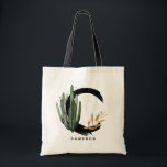 Boho Letter C Monogram Watercolor Tropical Cactus Tote Bag<br><div class="desc">Customisable letter C monogram tote bag featuring watercolor cactus,  faux gold foil leaves and black watercolor brush accents. Personalise this tropical monogram tote bag by adding your name or other details. This boho letter C monogrammed tote bag will be perfect as a gift. Other letters are available.</div>
