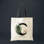 Boho Letter C Monogram Watercolor Tropical Cactus Tote Bag<br><div class="desc">Customisable letter C monogram tote bag featuring watercolor cactus,  faux gold foil leaves and black watercolor brush accents. Personalise this tropical monogram tote bag by adding your name or other details. This boho letter C monogrammed tote bag will be perfect as a gift. Other letters are available.</div>