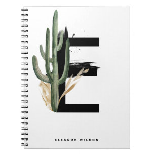 Boho Letter E Monogram   Tropical Cactus Monogram Notebook