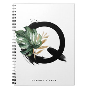 Boho Letter Q Monogram Tropical Monstera Leaf  Notebook