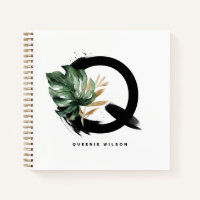 Boho Letter Q Monogram Tropical Monstera Leaves