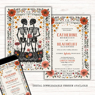 Boho Letterpress Style Skeleton Tarot Wedding Invitation
