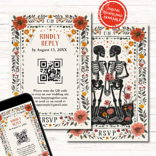 Boho Letterpress Style Skeleton Tarot Wedding RSVP Invitation