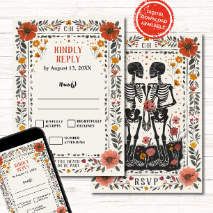 Boho Letterpress Style Skeleton Tarot Wedding RSVP Invitation