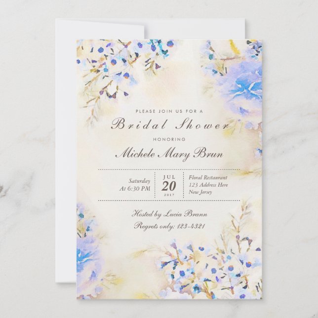 Boho Light Blue Floral Bridal Shower Invite (Front)