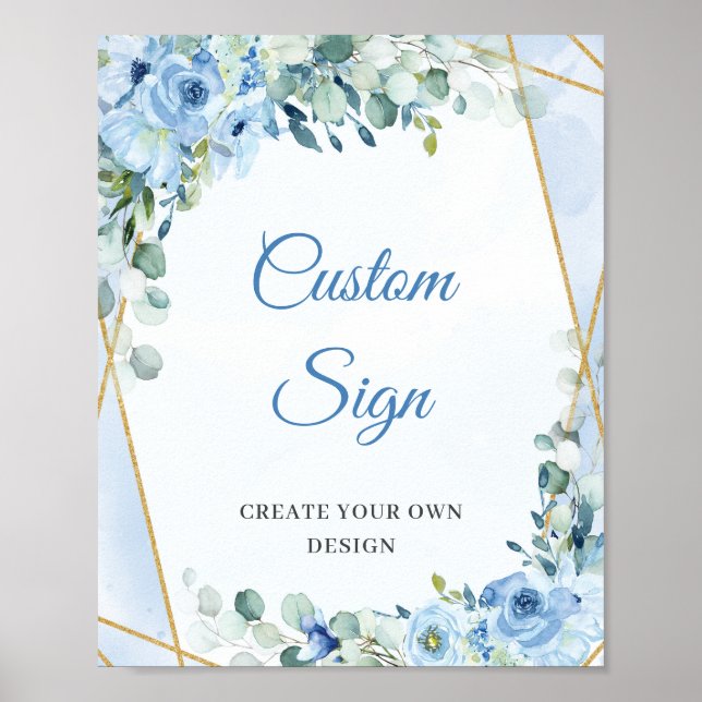 Boho light blue flowers eucalyptus Custom Sign (Front)