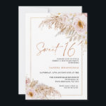 Boho Light Blush Floral Pampas Grass 16th Birthday Invitation<br><div class="desc">Boho Light Blush Floral Pampas Grass 16th Birthday Invitation Bohemian inspired sweet 16 birthday invitation featuring two light blush or pale pink floral arrangements with pampas grass and a modern calligraphy image as a heading in a faux rose gold texture. Ideal for anyone looking for a bohemian inspired sweet sixteen...</div>