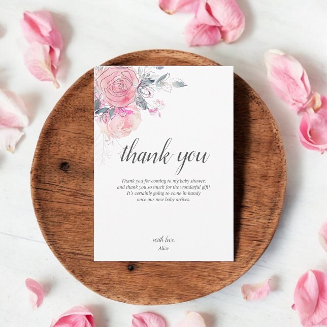 Boho Light Pink Flowers Baby Shower Thank You Card (Creator Uploaded)