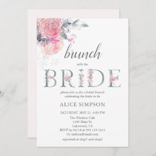 Boho Light Soft Pink Flower Bridal Brunch Shower Invitation