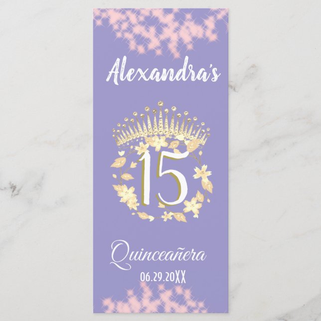 Boho Lilac and Gold Quinceañera Celebration  Menu (Front)