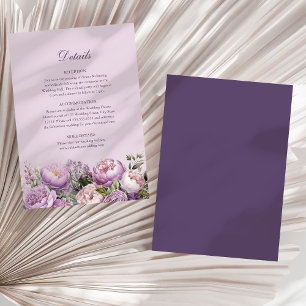 Boho Lilac Peonies Wedding Details Card