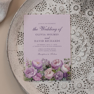 Boho Lilac Peonies Wedding Invitation