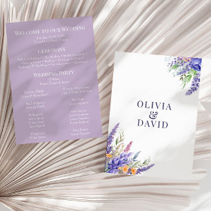 Boho Lilac Watercolor Wildflower Wedding Program Invitation