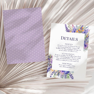 Boho Lilac Watercolor Wildflowers Wedding Details Invitation