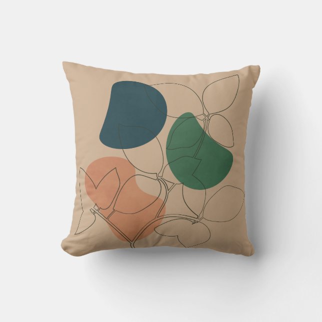 Boho Line Art Plant, Earthy Botanical Cushion (Front)
