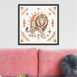 Boho Lion Celestial Sun Moon Ornate Animal Art Canvas Print