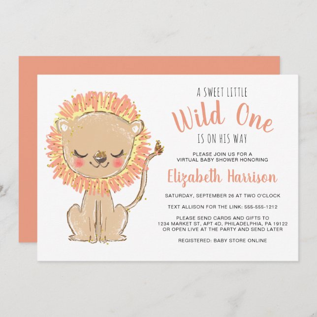 Boho Lion Terracotta Virtual Baby Shower Invitation (Front/Back)