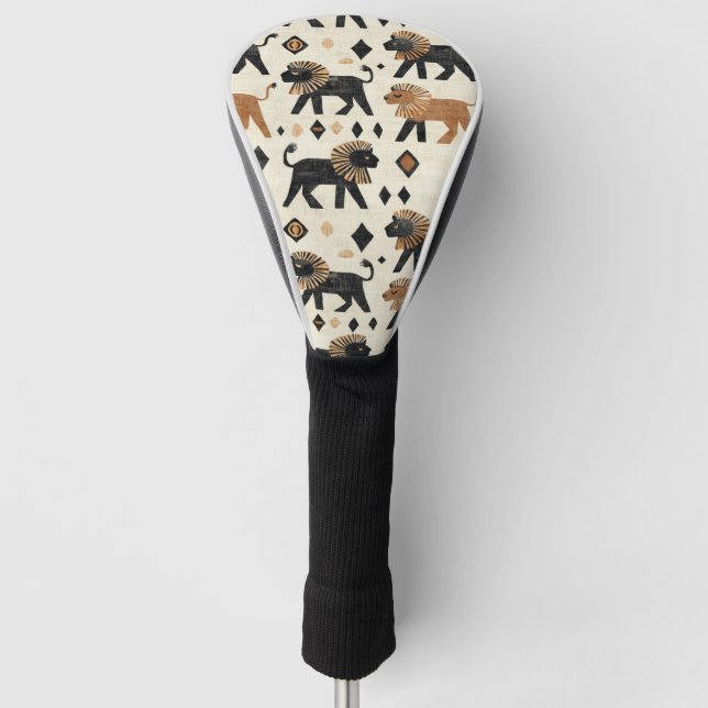 Boho Lion Tribal Safari Pattern Golf Head Cover (Front)