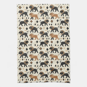 Boho Lion Tribal Safari Pattern Tea Towel
