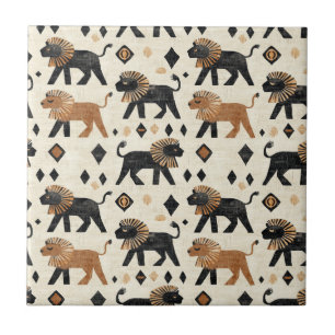 Boho Lion Tribal Safari Pattern Tile