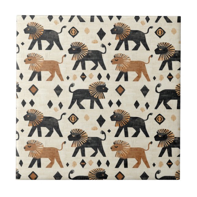 Boho Lion Tribal Safari Pattern Tile (Front)