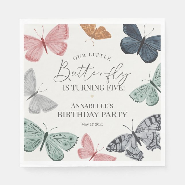 Boho Little Butterfly Birthday Party Napkin (Front)