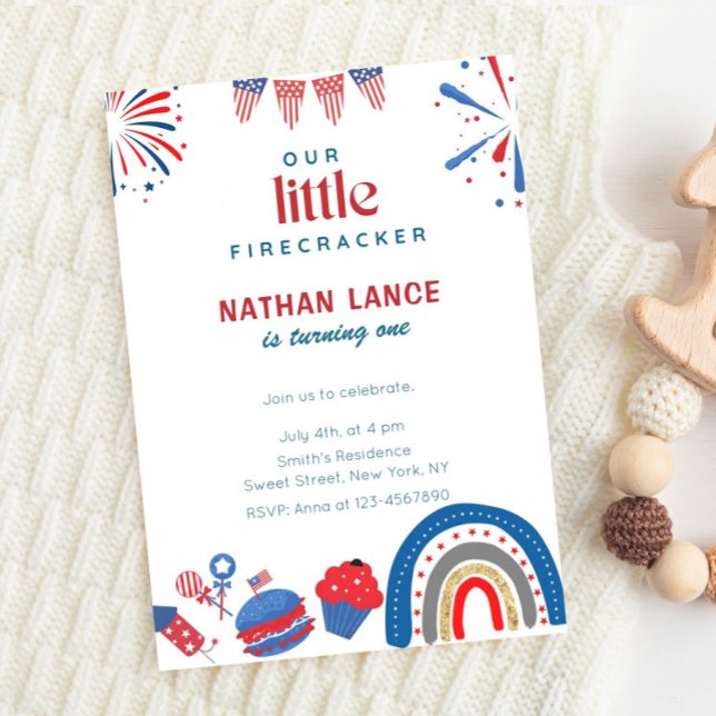 Boho Little Firecracker 4th of July Birthday Invitation (Creator Uploaded)