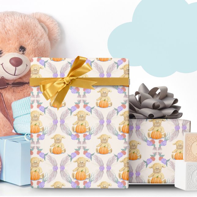 Boho Little Lamb Pumpkin Watercolor Baby Shower Wrapping Paper (Elegant, heartwarming, and charming - the perfect wrapping paper choice!)