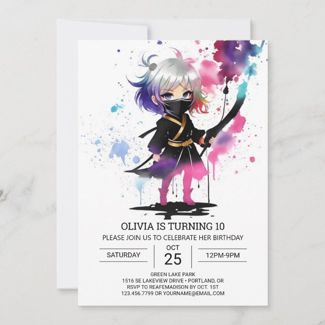 Boho Little Ninja Girl Birthday Invitation (Front)