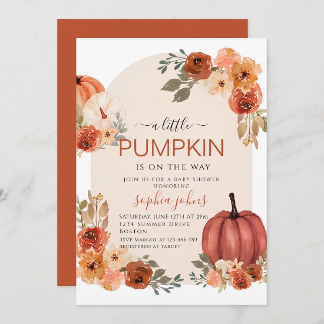 Boho Little Pumpkin fall Baby Shower Invitation (Front/Back)