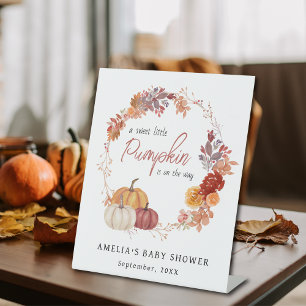 Boho Little Pumpkin Fall Baby Shower Welcome Pedestal Sign