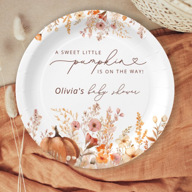 Boho Little Pumpkin Fall Wildflowers Baby Shower Paper Plate (Creator Uploaded)