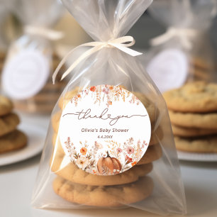 Boho Little Pumpkin Fall Wildflowers Thank You Classic Round Sticker