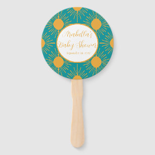 Boho Little Ray of Sun Turquoise Baby Shower Hand Fan