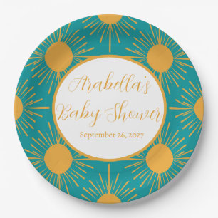 Boho Little Ray of Sun Turquoise Baby Shower Paper Plate