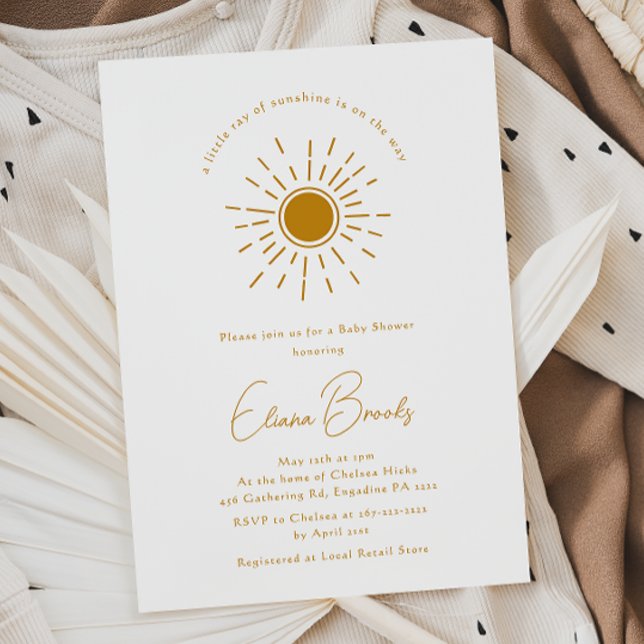 Boho Little Ray Of Sunshine Baby Shower Invitation (Creator Uploaded)