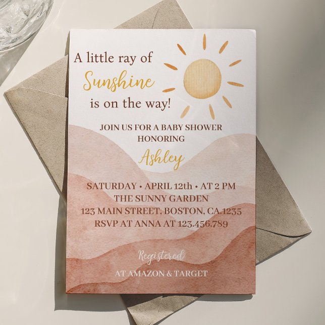Boho Little Ray Of Sunshine Baby Shower Invitation (Creator Uploaded)